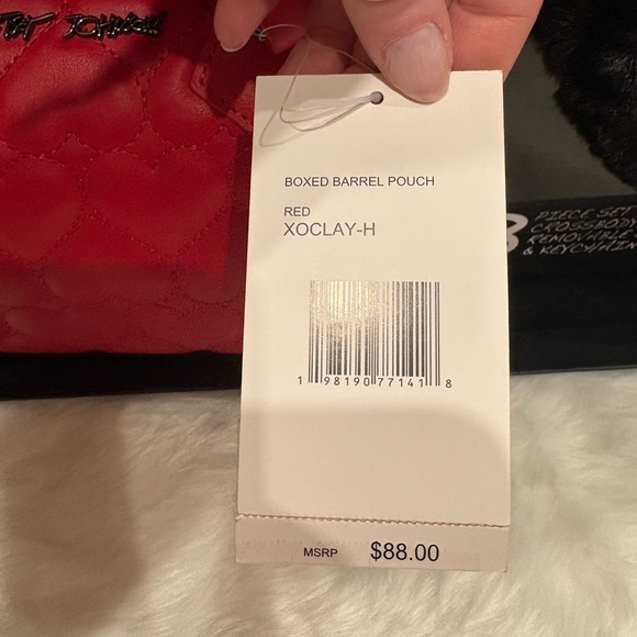 Betsey Johnson Red Quilted Satchel with Black Heart Keychain - Picture 4 of 4